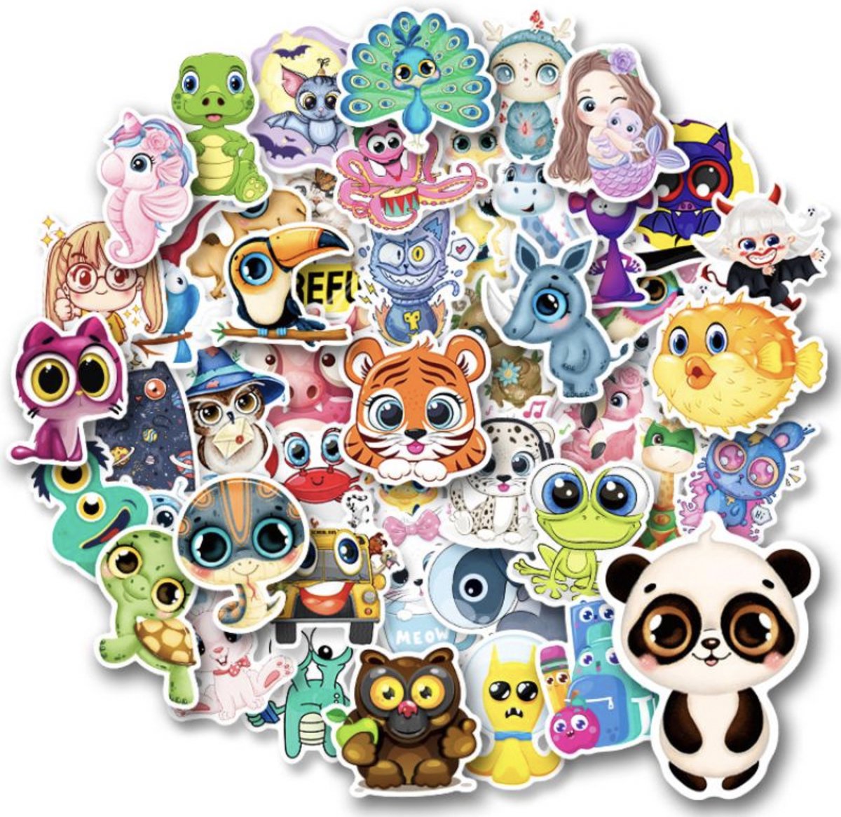 Winkrs | Dieren Stickers | 50 Stuks - Stickers geschikt voor Muur, Laptop, Telefoon, Notitieboek, etc. | Geschikt voor kinderen